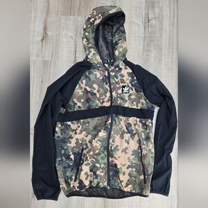 Adidas Camo and Black Hooded Windbreaker Size M
